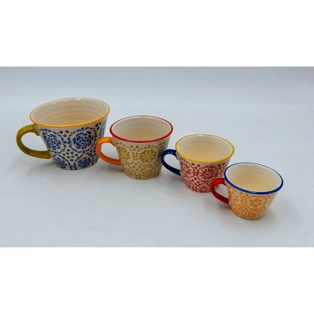 Pier 1 Imports Mandala Medallion Measuring Cup Set of 4 Stoneware Mug Handle